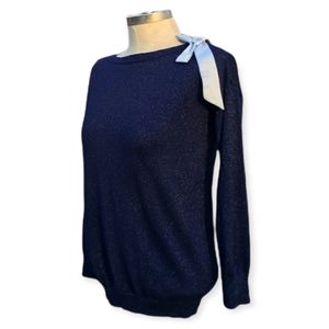 Lauren Conrad blue metallic sweater bow shoulder